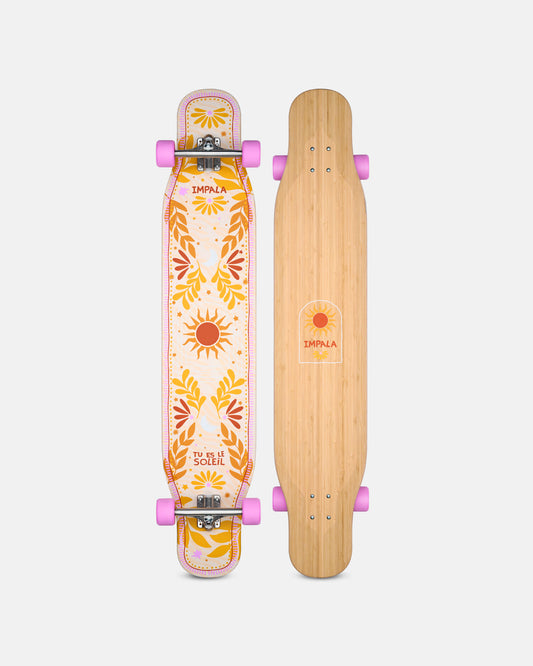 Bottom and top view of the Impala Muse Dancing Longboard - Soleil.