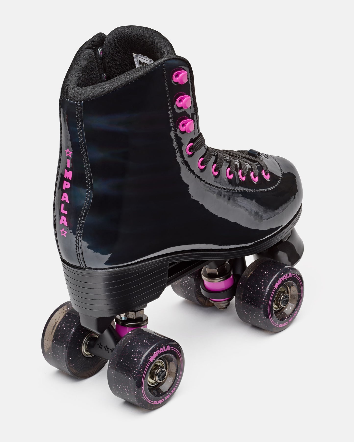 Back  angle of the Impala Quad Skate - Black Holographic