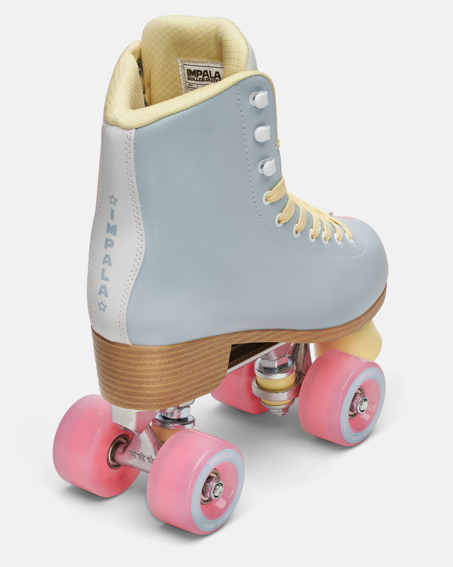 back angled Impala Quad Skate - Blue/Pink Split