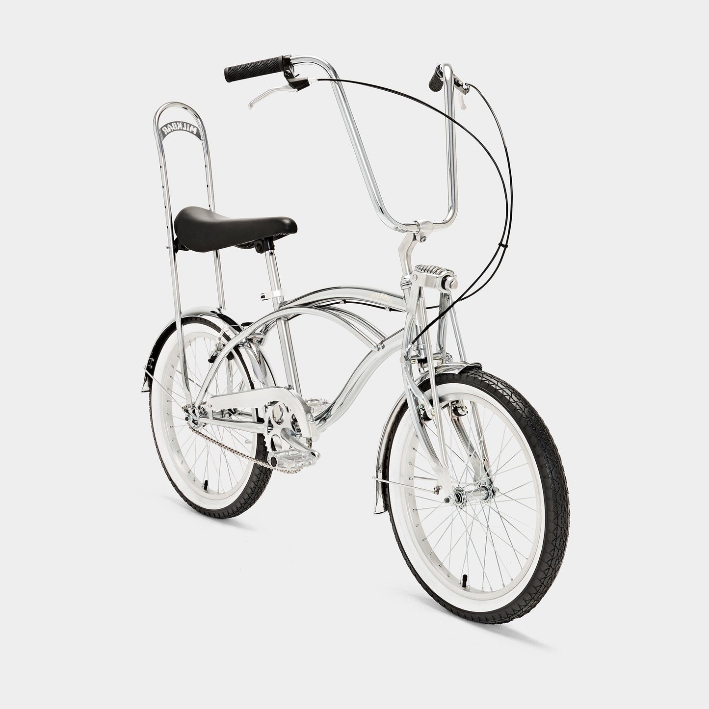 Front angled view of the Milkbar Bikes Sugar High 20" - Icy Chrome
