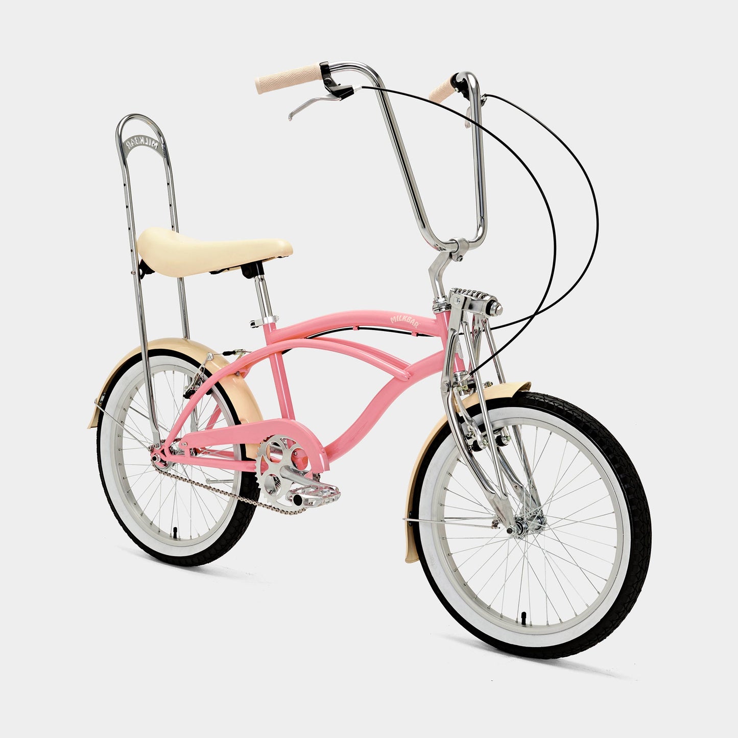 Front angled view of the Milkbar Bikes Sugar High 20" - Pink Lemonade