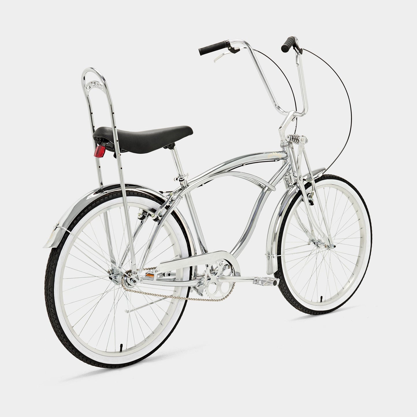 Back angled view of the Milkbar Bikes Sugar High 26" - Icy Chrome