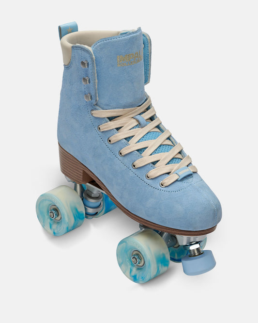 front angled Impala Samira Premium Roller Skate Dusty Blue Sustainable Suede