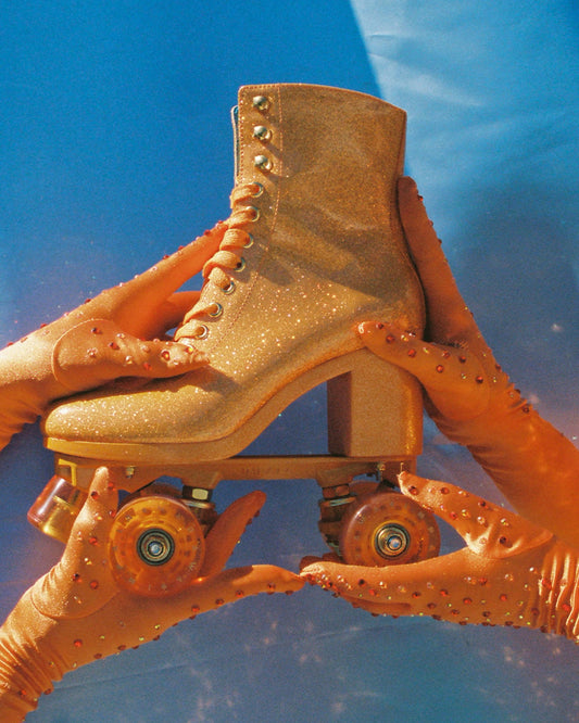 front angled Impala Marawa High Heel Skate - Sparkle Orange