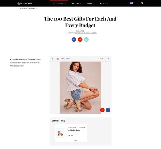 Impala Rollerskates featured in Refinery29: The 100 best gifts for each and every budget.