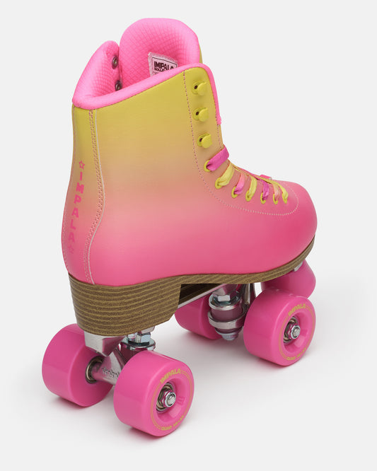 Angled back view of the Impala Quad Skate - Tropicana. 