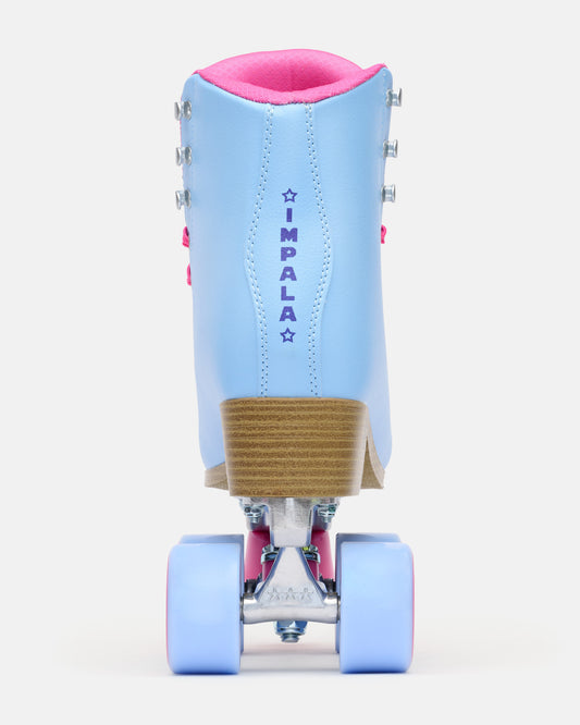 Back view of the Impala Quad Skate - Blue Raspberry. 