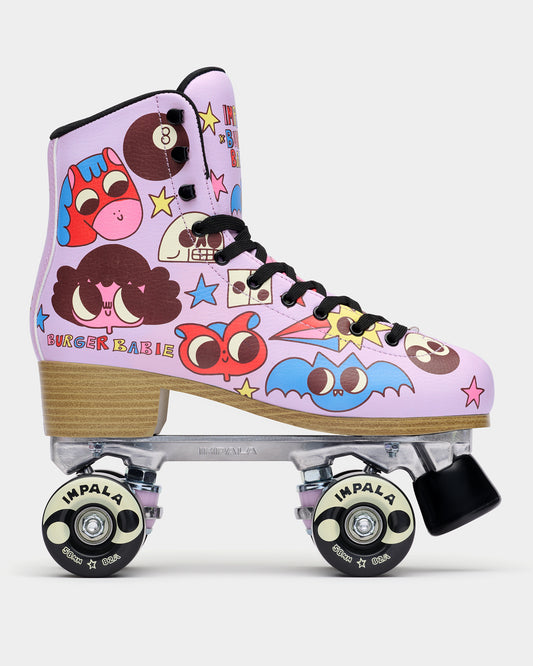 Profile view of the Impala Quad Skate - Burger Babie. 