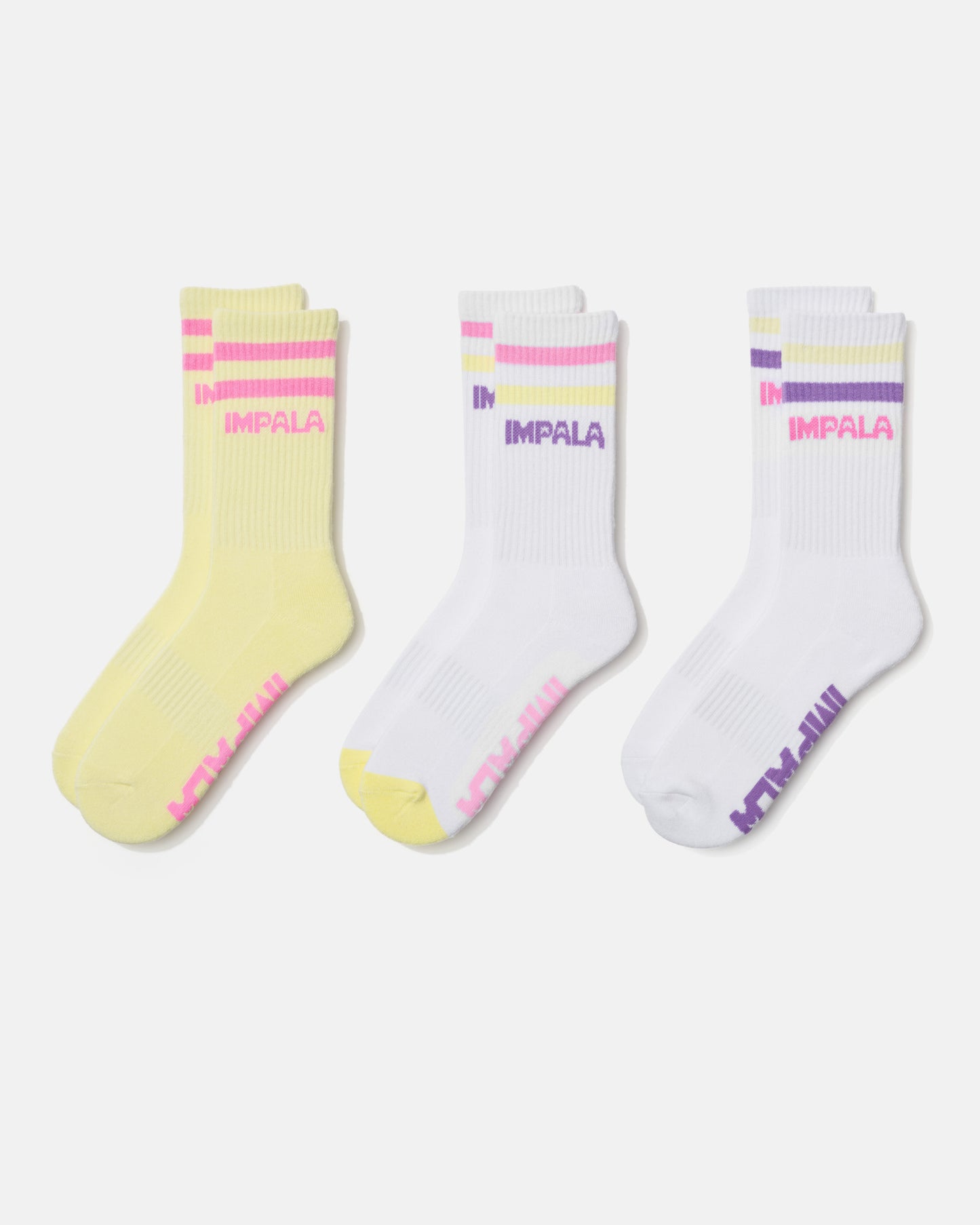 Front view of the Impala Stripe Sock 3pk - Petal. 