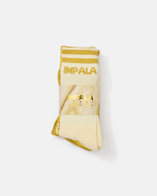 Packaged view of the Impala Marawa Sock 3pk - Marawa Gold. 