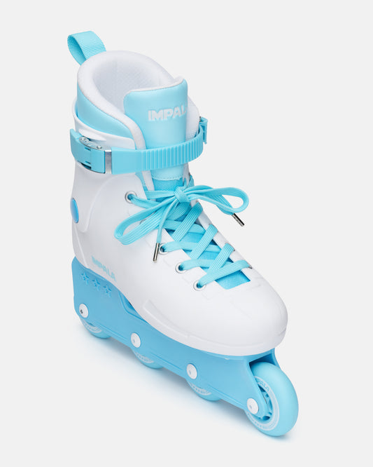 Front angled view of the Impala Lightspeed Inline Skate - White Ice. 