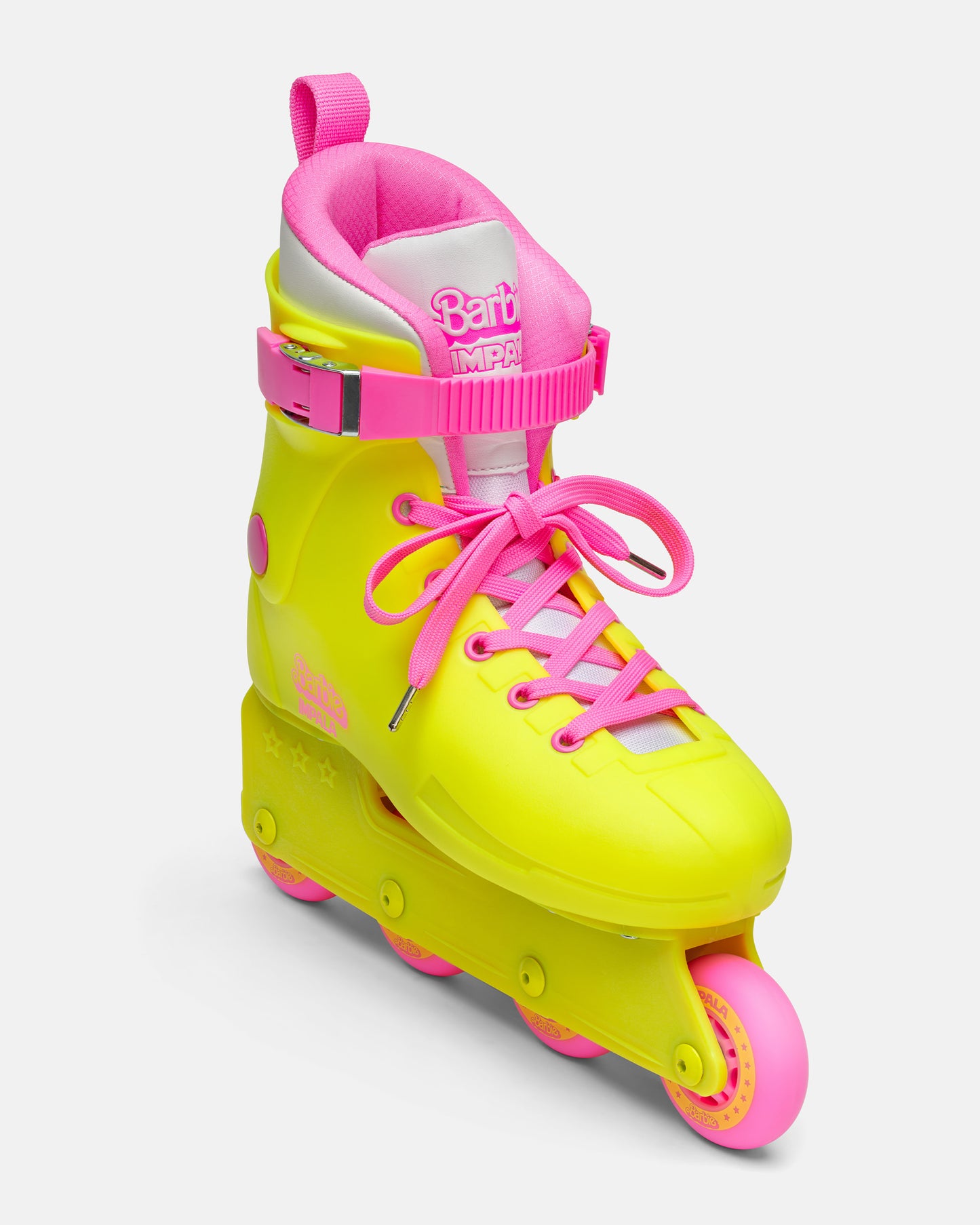 Front angled view of the Impala Lightspeed Inline Skate - Barbie Bright Yellow