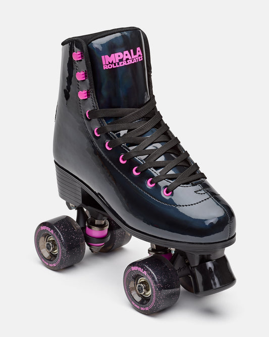 Front angle of the Impala Quad Skate - Black Holographic