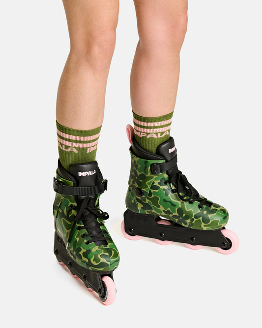 On body view of the Impala Lightspeed Inline Skate - Camo. 