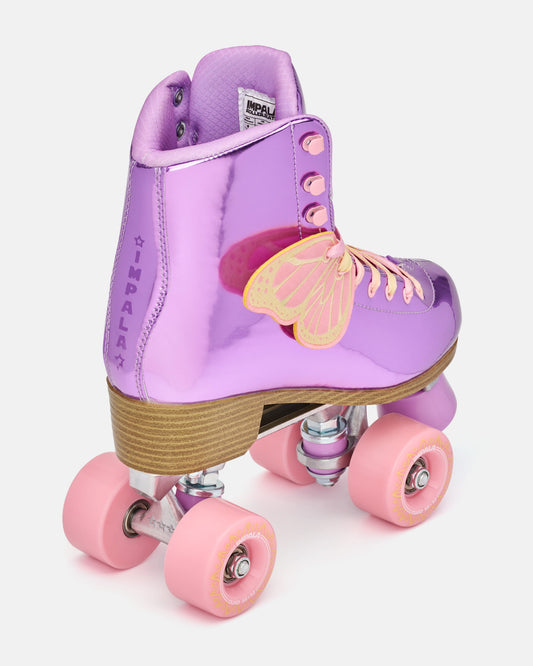 Angled back view of the Impala Quad Skate - Lavender Flutter. 