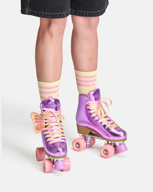 On body shot of the Impala Quad Skate - Lavender Flutter.