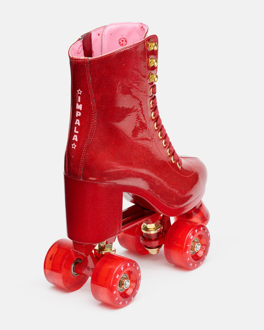 Back angled of Impala Marawa High Heel Skate - Marawa Red Glitter. 
