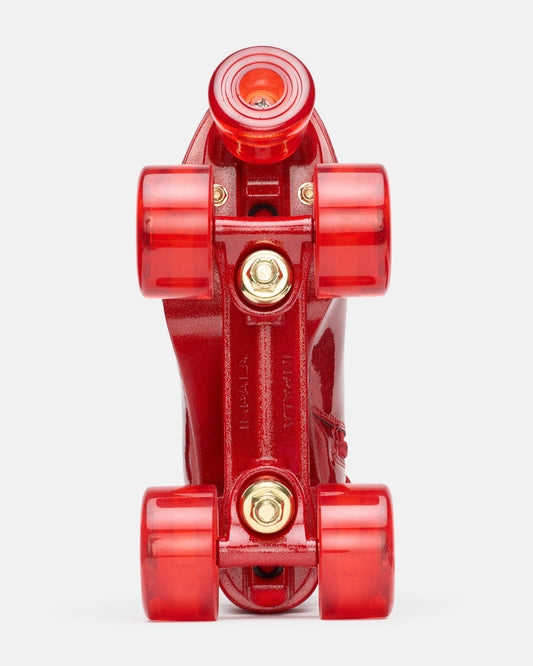 Bottom view of the Impala Marawa High Heel Skate - Marawa Red Glitter. 