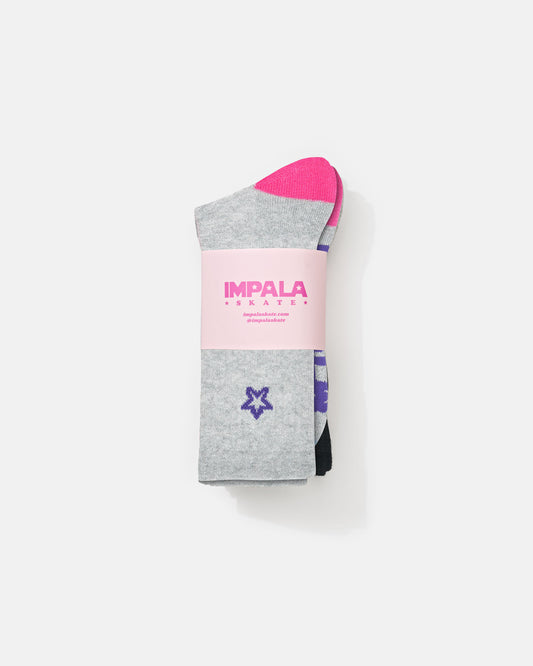Product shot of the Impala Skate Sock 3pk - Twinkle. 