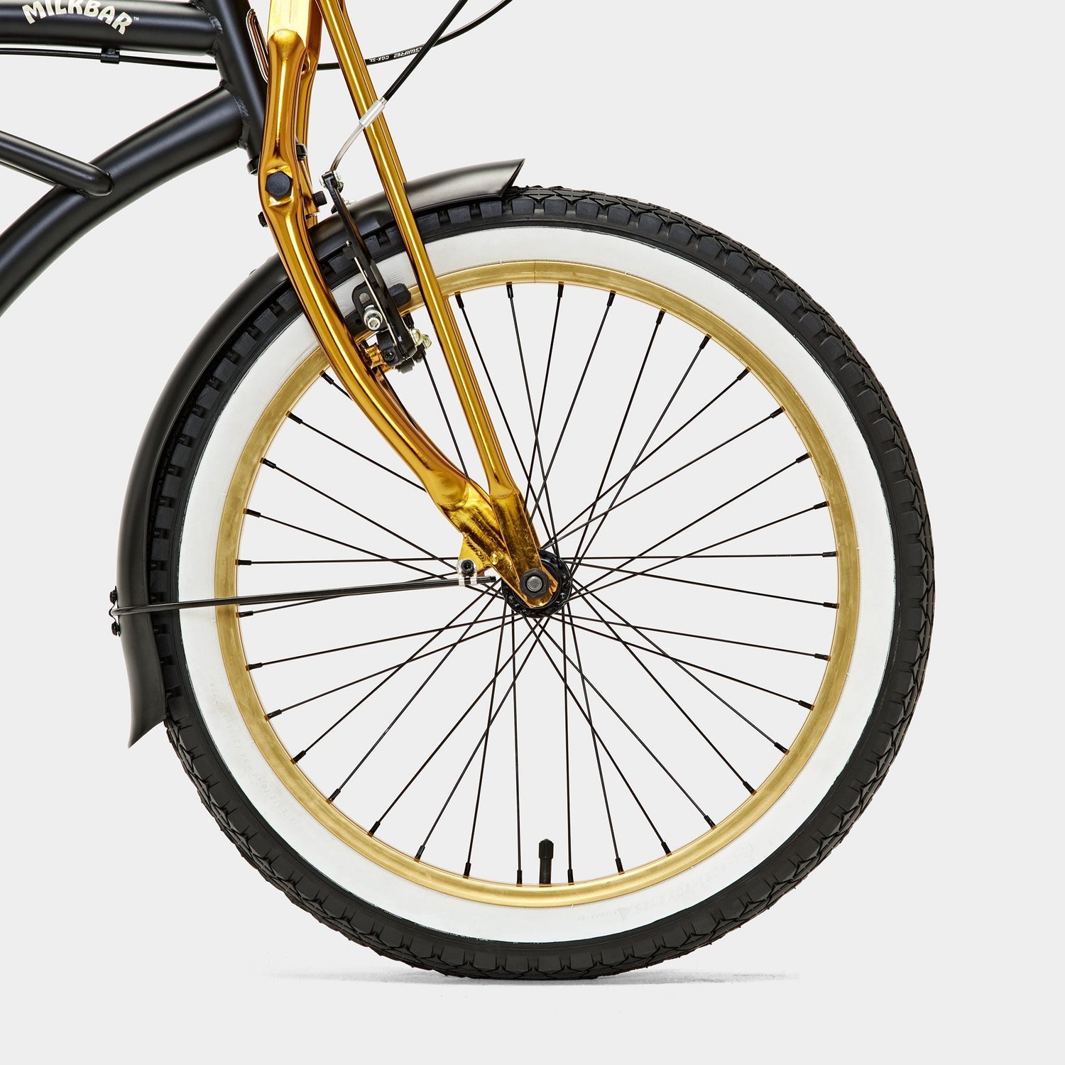 Front wheel of the Milkbar Bikes Sugar High 20" - Black Licorice
