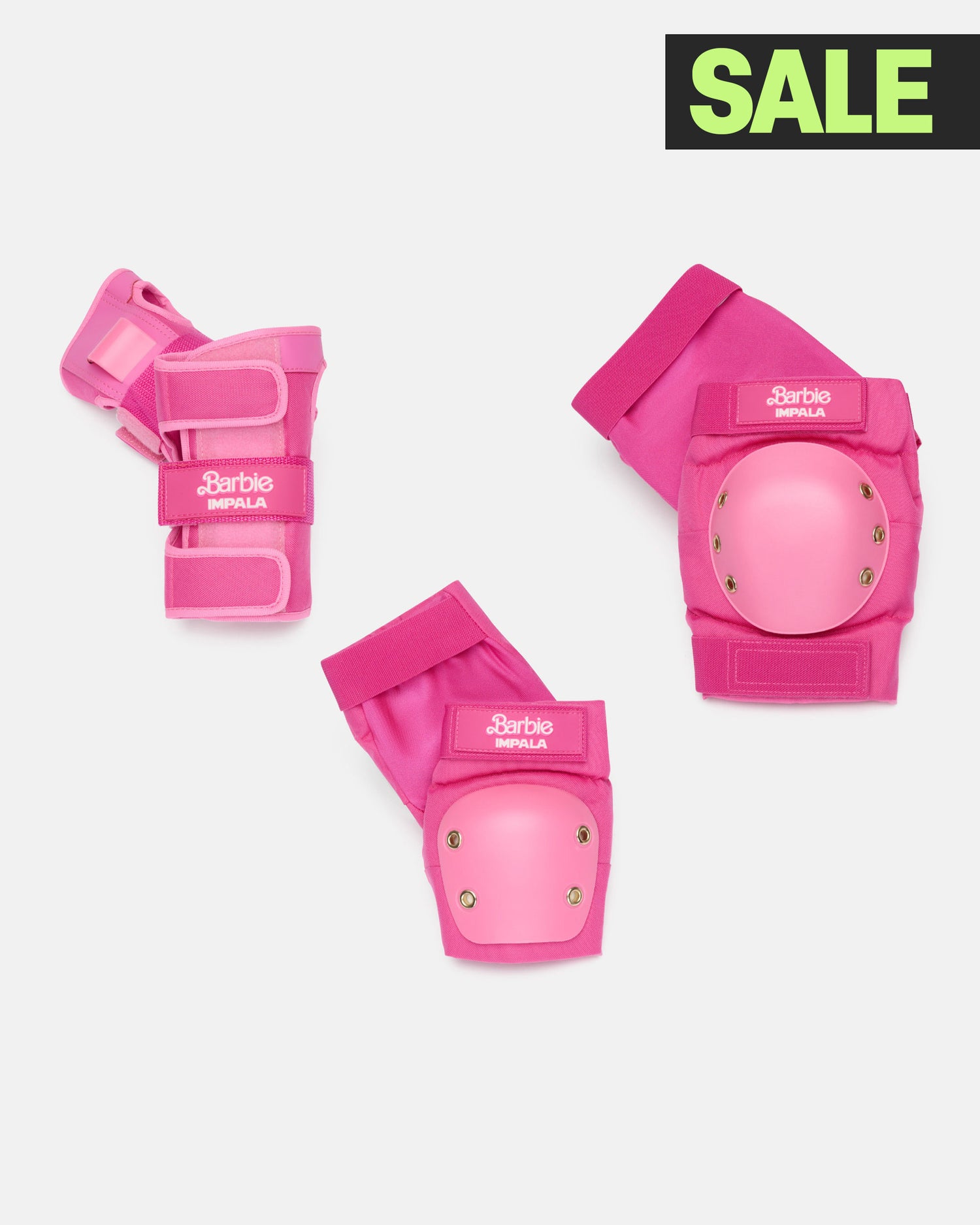 Pink protective gear set with 'Barbie' branding on a white background, featuring a 'SALE' label.