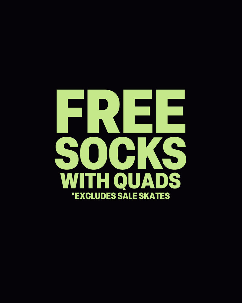 FREE SOCKS WITH QUADS - lime text on black background