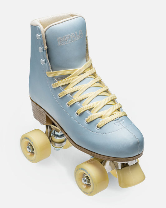 Front angled of Impala Quad Skate - Sky Blue/Yellow