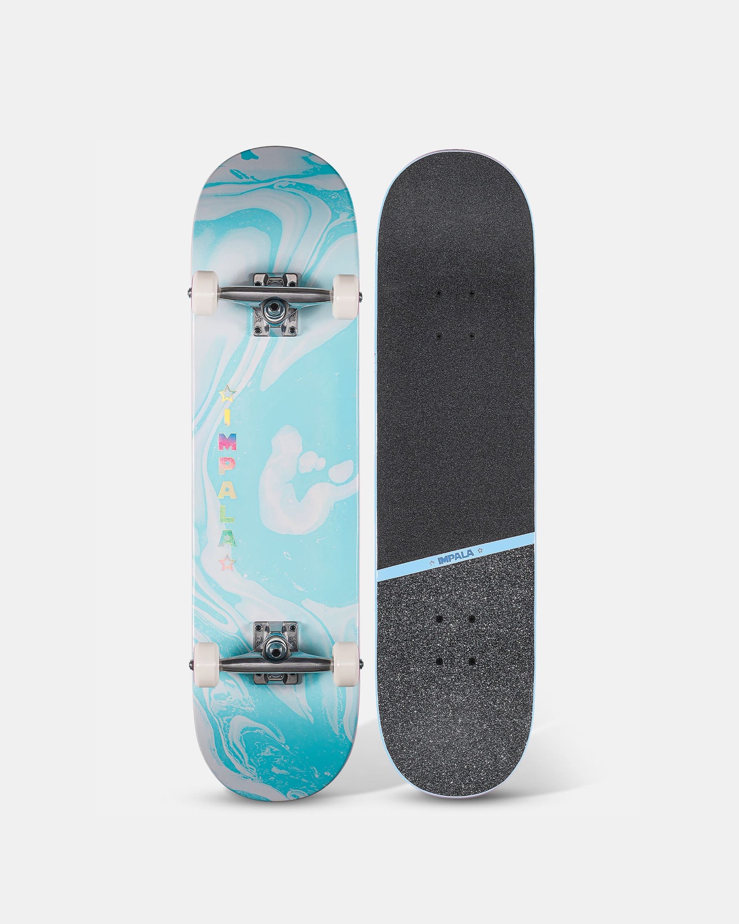 Top and bottom view of Impala Cosmos Skateboard - Blue