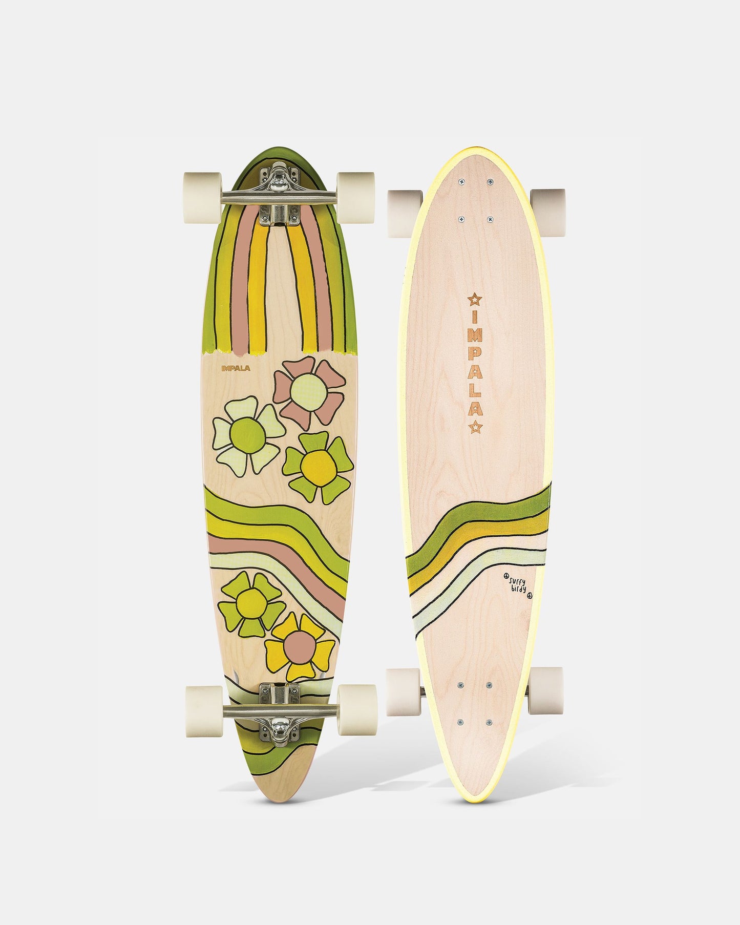 Top and bottom of Impala Jupiter Longboard - Birdy Floral