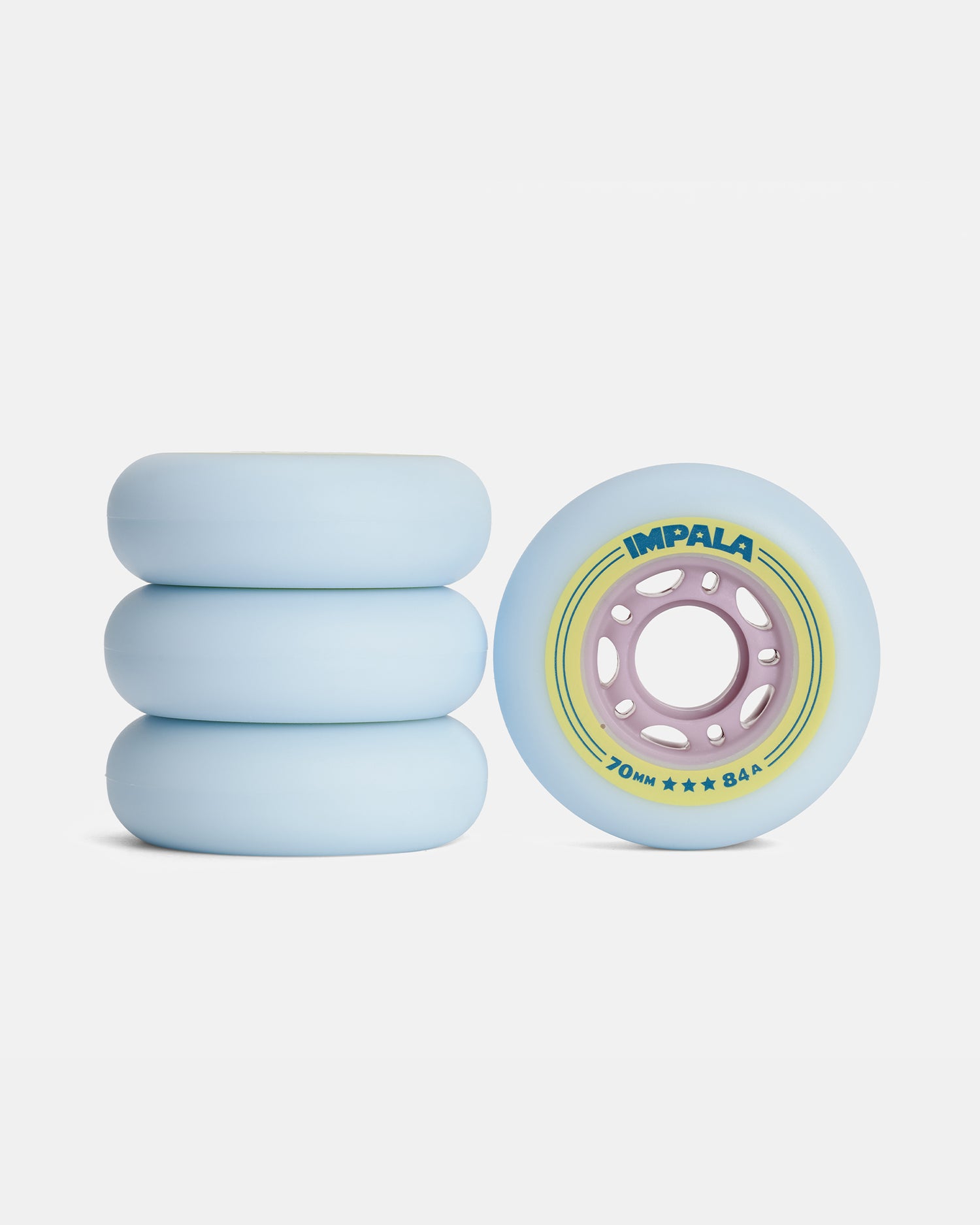 stack of Impala Inline Wheels Sky Blue Yellow