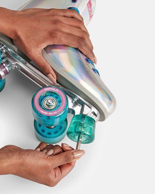 installing Holographic Glitter Impala Roller Skate Stoppers 