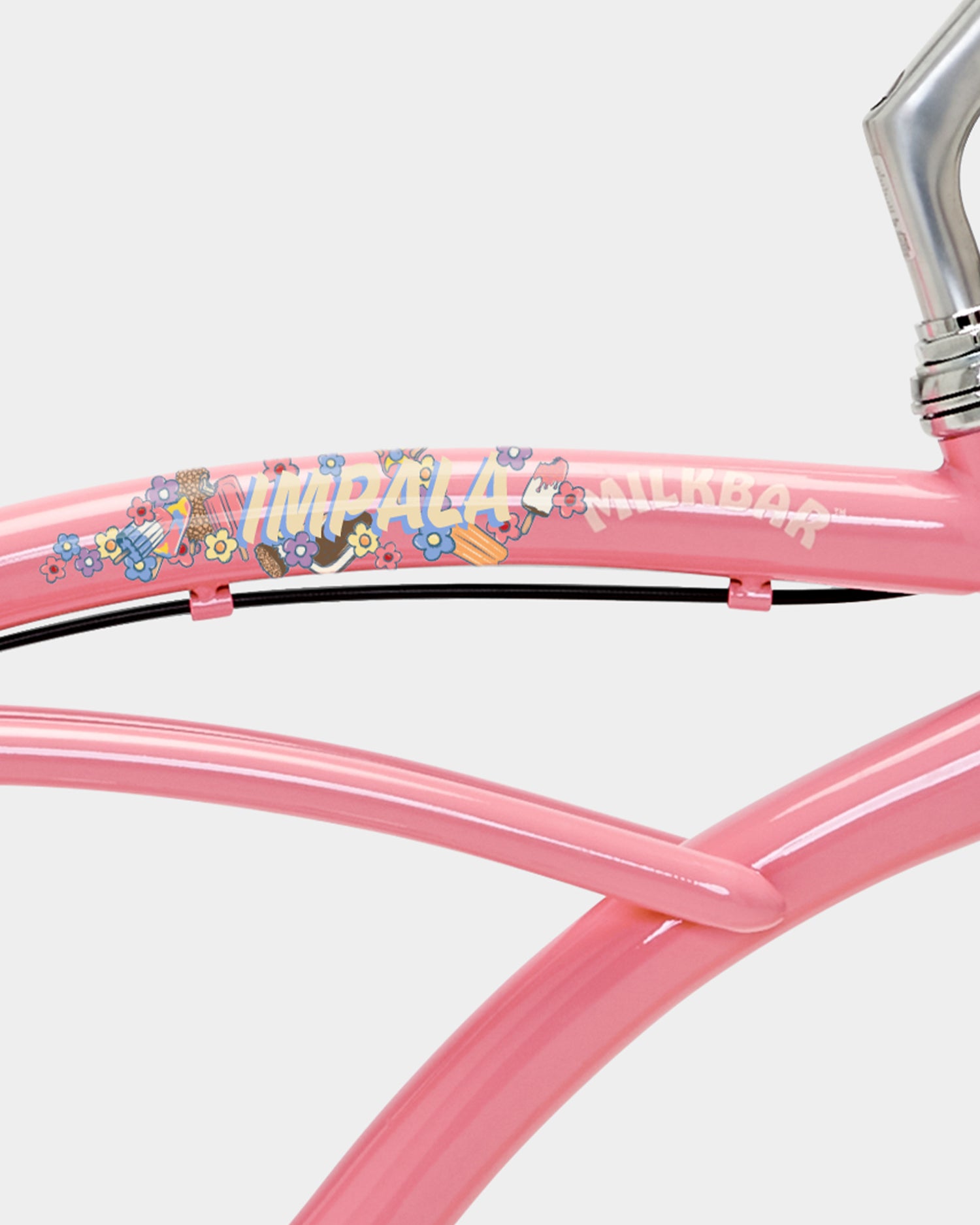 branding details Impala Skate x Milkbar Bikes Limited Edition Pink Lemonade Retro Bicycle 
