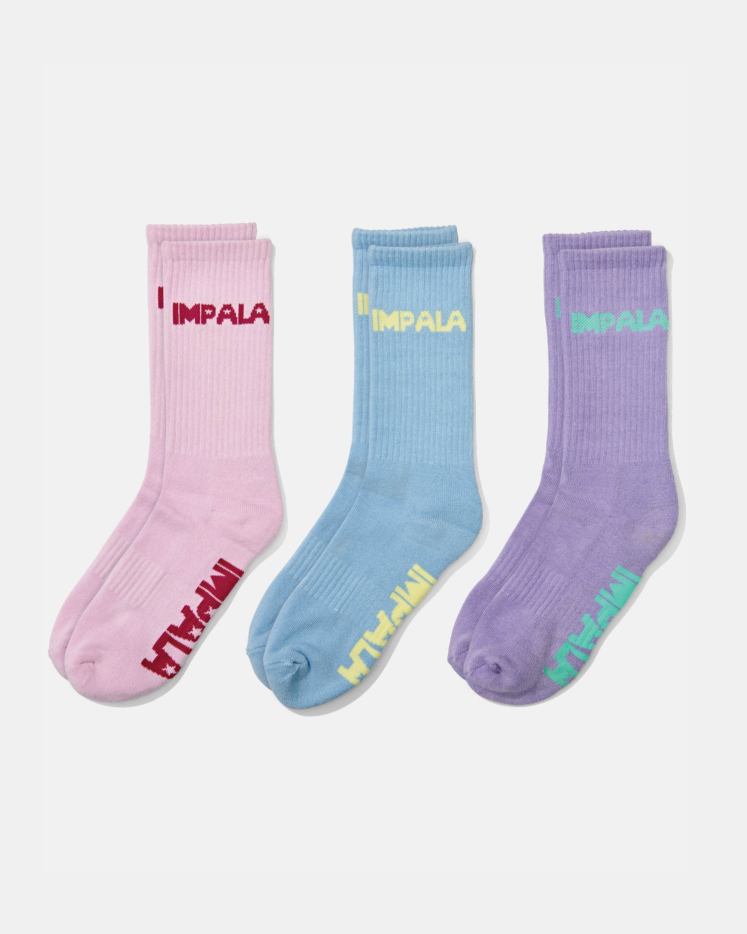3 color options included in Impala Skate Sock 3pk - Pastel