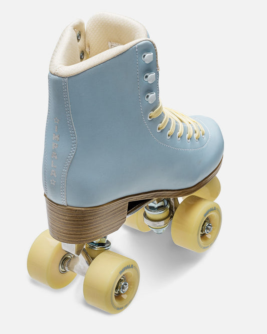 Back angled of Impala Quad Skate - Sky Blue/Yellow