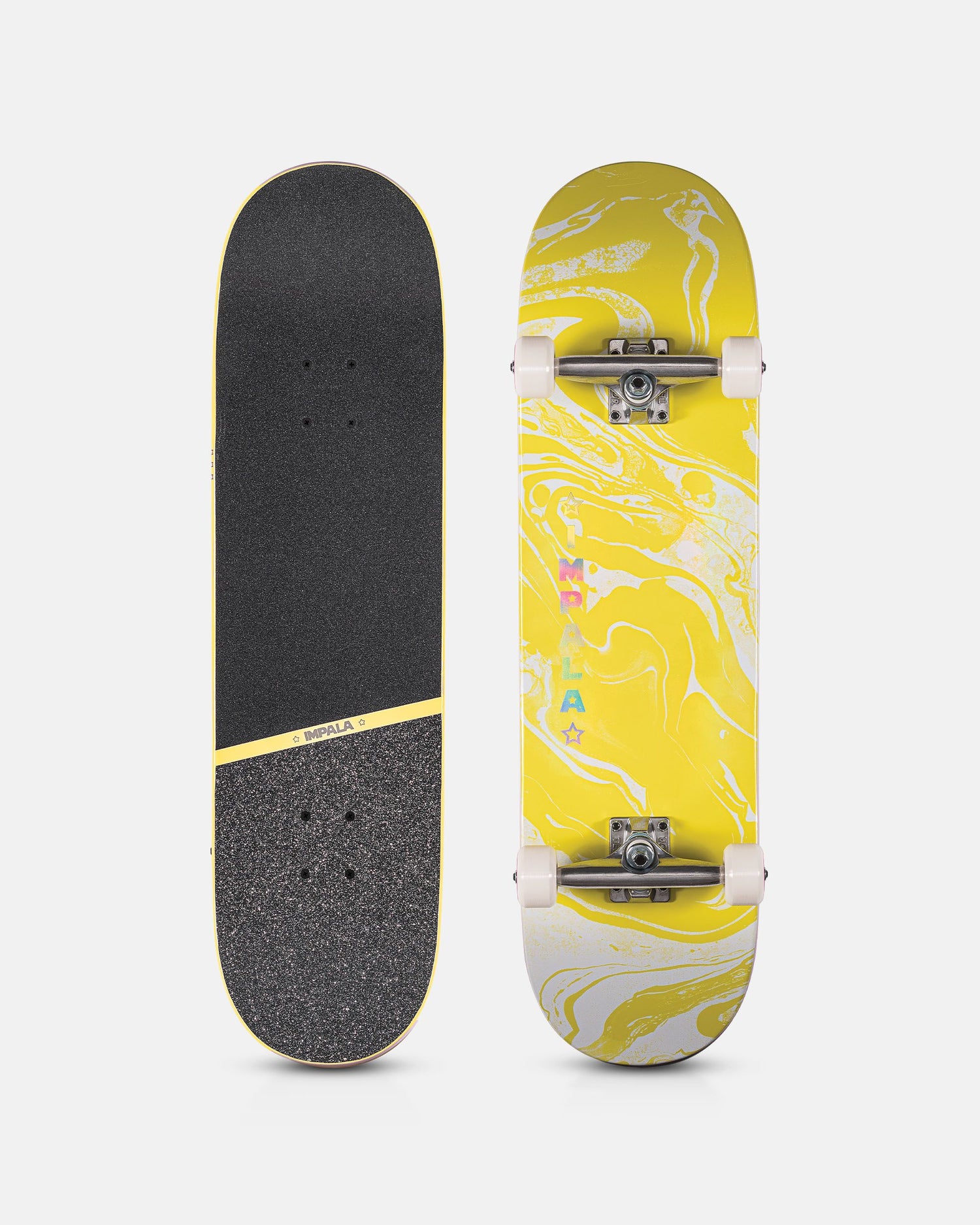 Top and bottom view of Impala Cosmos Skateboard - Yellow