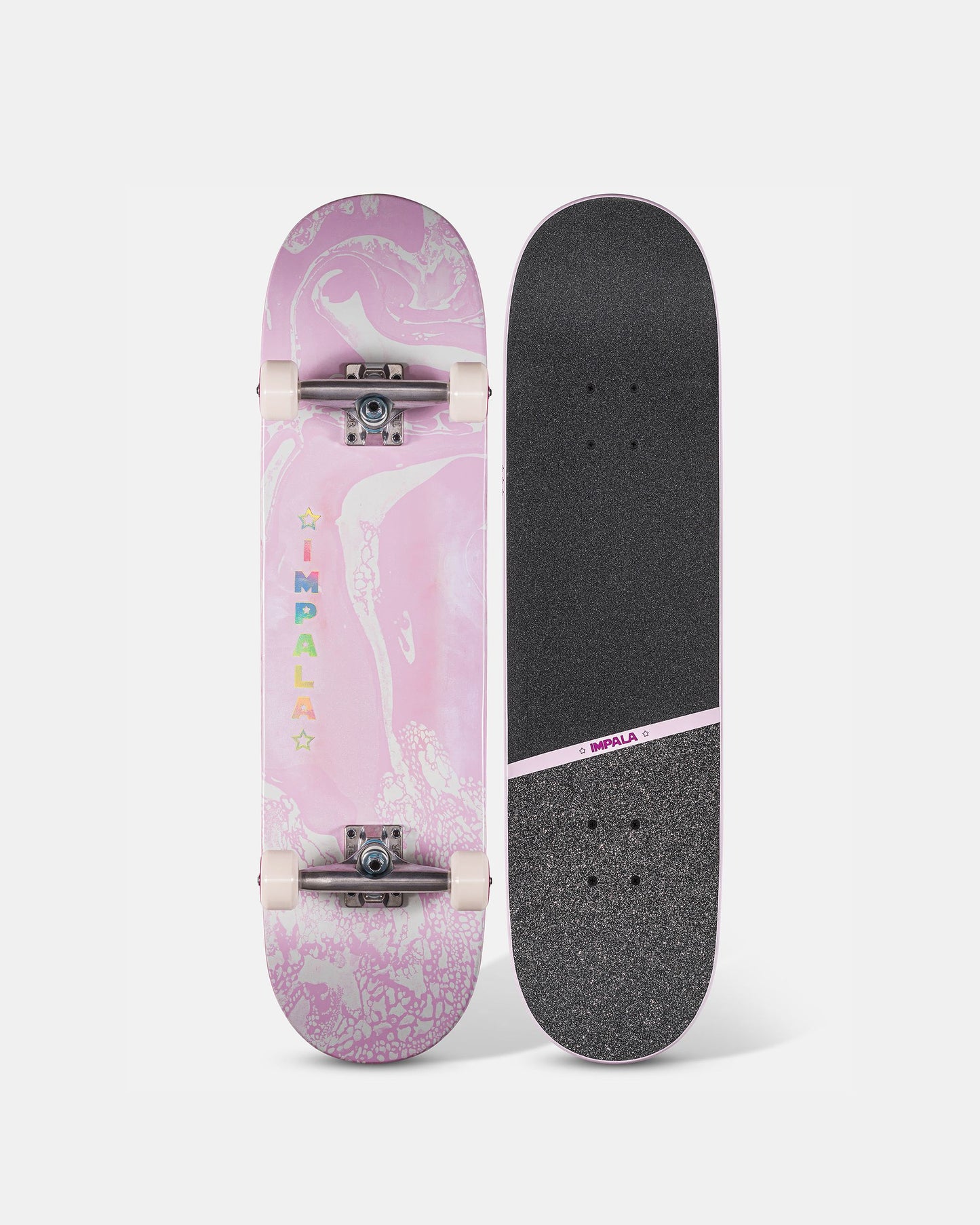Top and bottom view of Impala Cosmos Skateboard - Pink