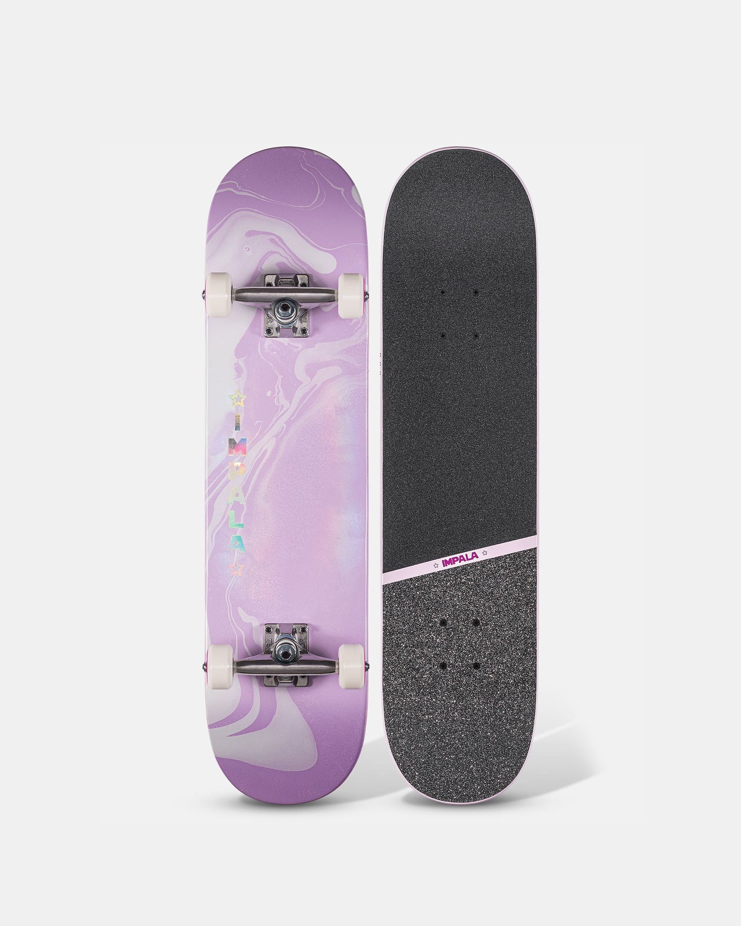Top and bottom view of Impala Cosmos Skateboard - Purple